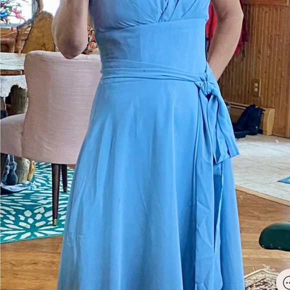 7. Azazie Blue Sleeveless Wrap Maxi Dress - Picture 5 of 6